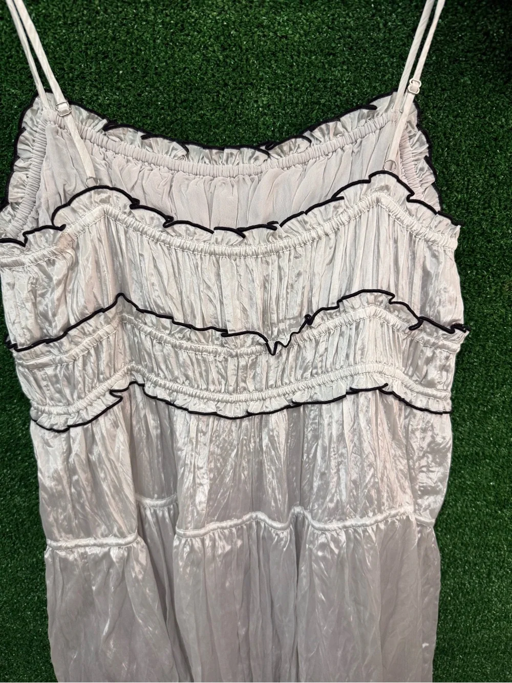 J Crew Silver Ruffle Long Maxi Dress Size XL Brand New